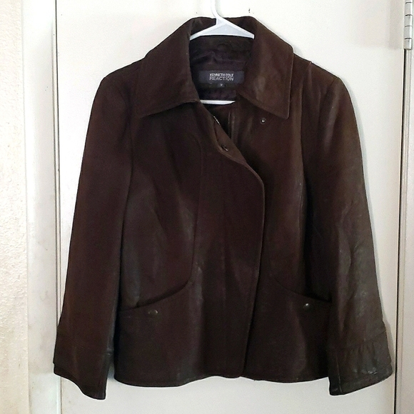 Kenneth Cole Reaction Brown Leather Jacket Size Medium - Picture 1 of 11
